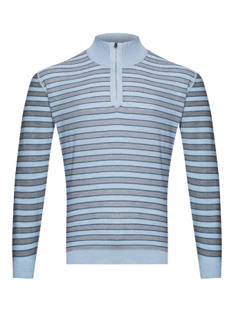 Джемпер, стойка, молния, в полоску (367, Голубой, 58 - 3XL     )
